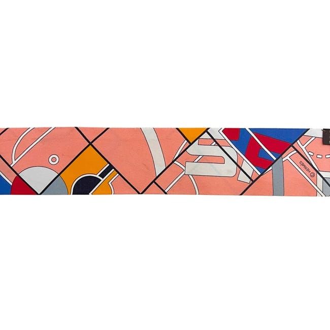 Hermes Ribbon Scarf Twilly Pink Blue Cleaned — view 6