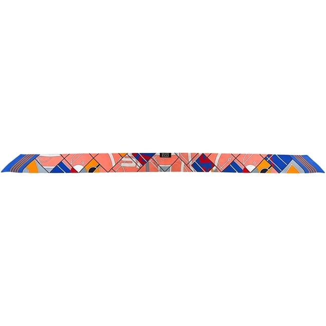 Hermes Ribbon Scarf Twilly Pink Blue Cleaned — view 3