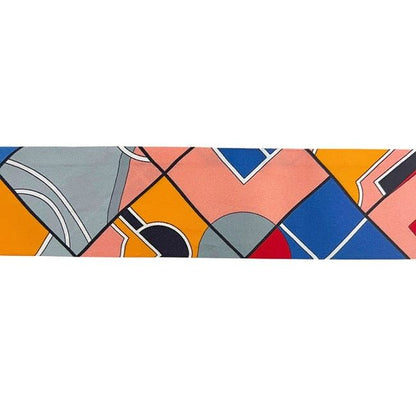 Hermes Ribbon Scarf Twilly Pink Blue Cleaned — view 8
