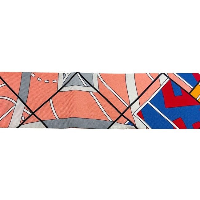 Hermes Ribbon Scarf Twilly Pink Blue Cleaned — view 9
