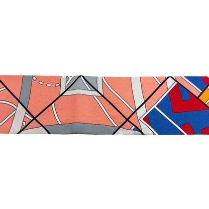 Hermes Ribbon Scarf Twilly Pink Blue Cleaned — view 9
