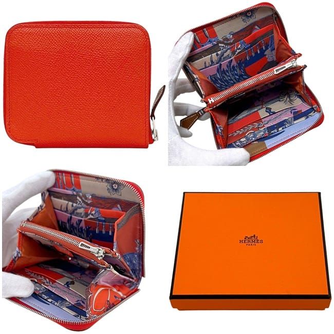 Hermes Coin Case Azap Compact Silk in Red Rose Texas — view 2