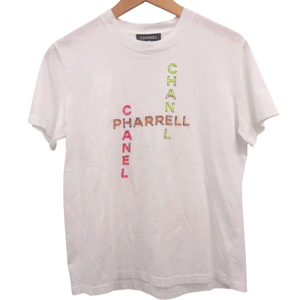 Chanel Pharrell Williams Beads Logo Short Sleeve T-Shirt Cotton White Pink