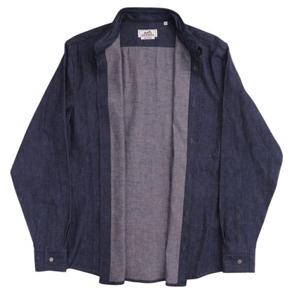 Hermes Indigo Denim Shirt 37 Gunmetal Cotton Navy Long Sleeve — view 3