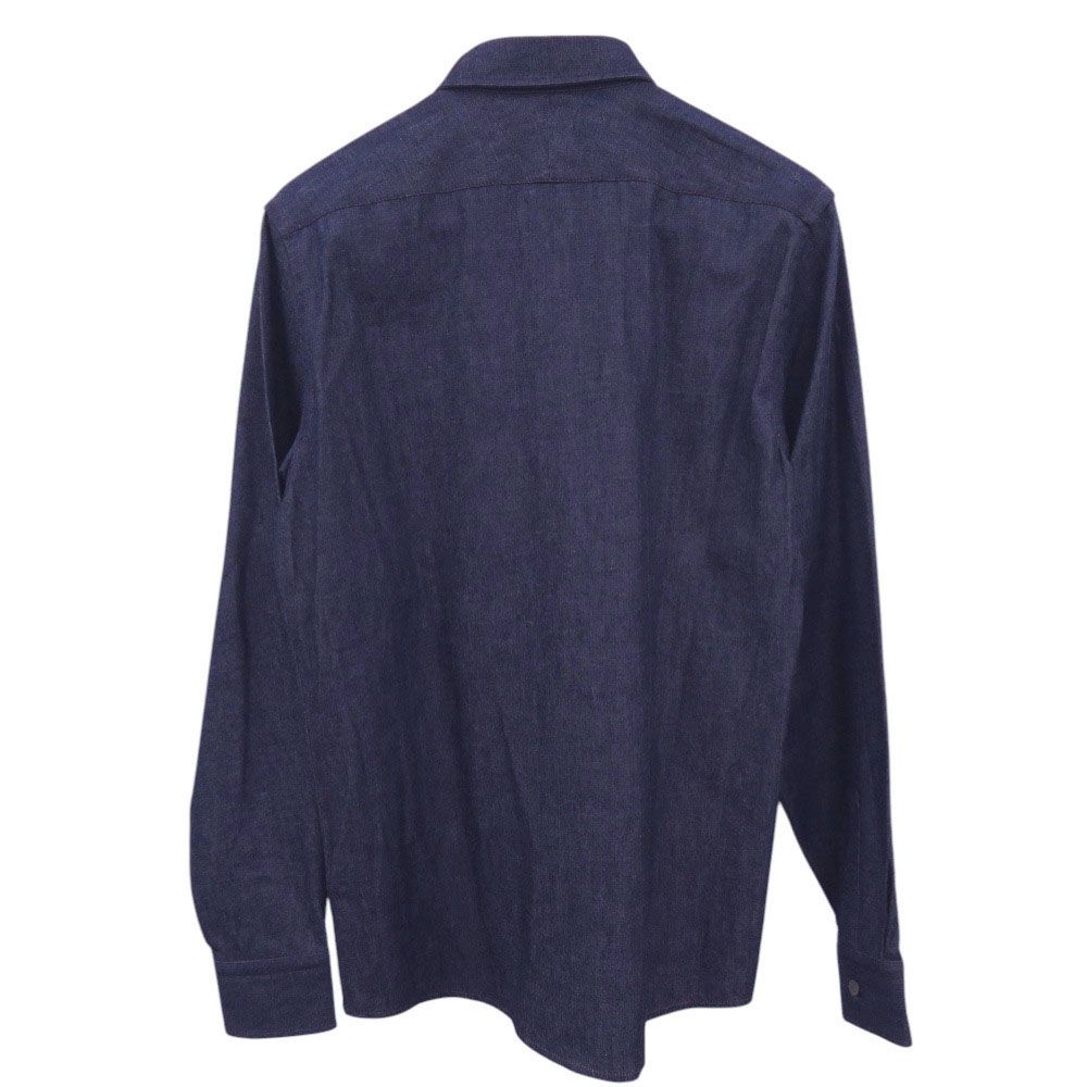 Hermes Indigo Denim Shirt 37 Gunmetal Cotton Navy Long Sleeve — view 2