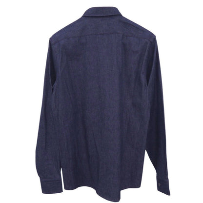 Hermes Indigo Denim Shirt 37 Gunmetal Cotton Navy Long Sleeve — view 2