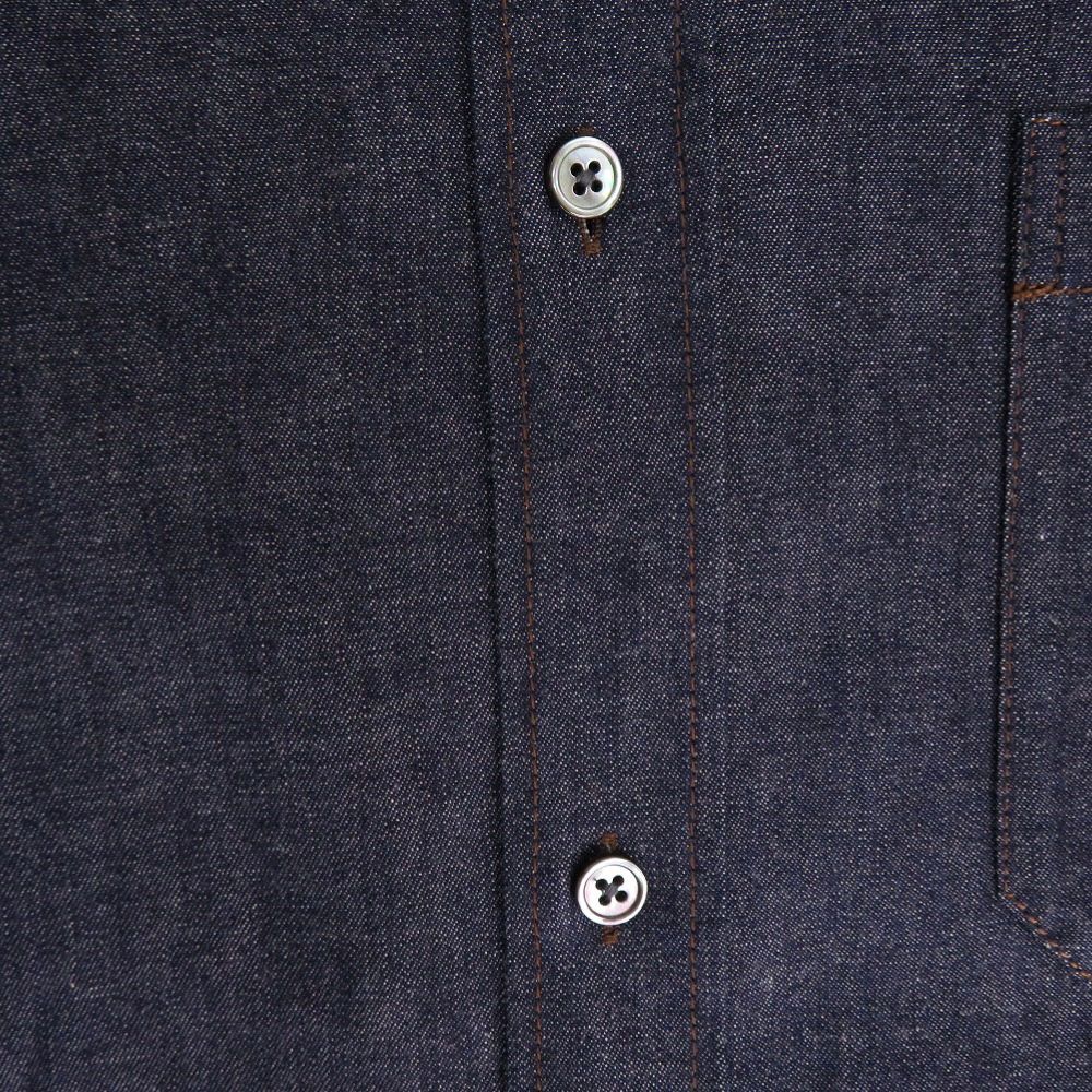 Hermes Indigo Denim Shirt 37 Gunmetal Cotton Navy Long Sleeve — view 6