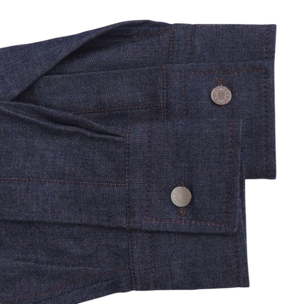 Hermes Indigo Denim Shirt 37 Gunmetal Cotton Navy Long Sleeve — view 5