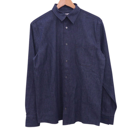 Hermes Indigo Denim Shirt 37 Gunmetal Cotton Navy Long Sleeve