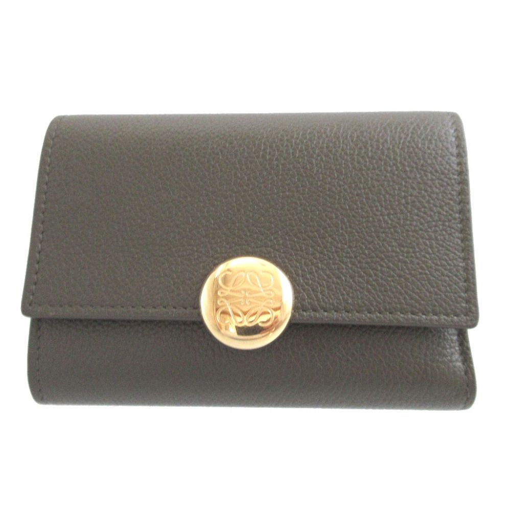 Loewe Pebble Small Vertical Wallet Leather Khaki Trifold