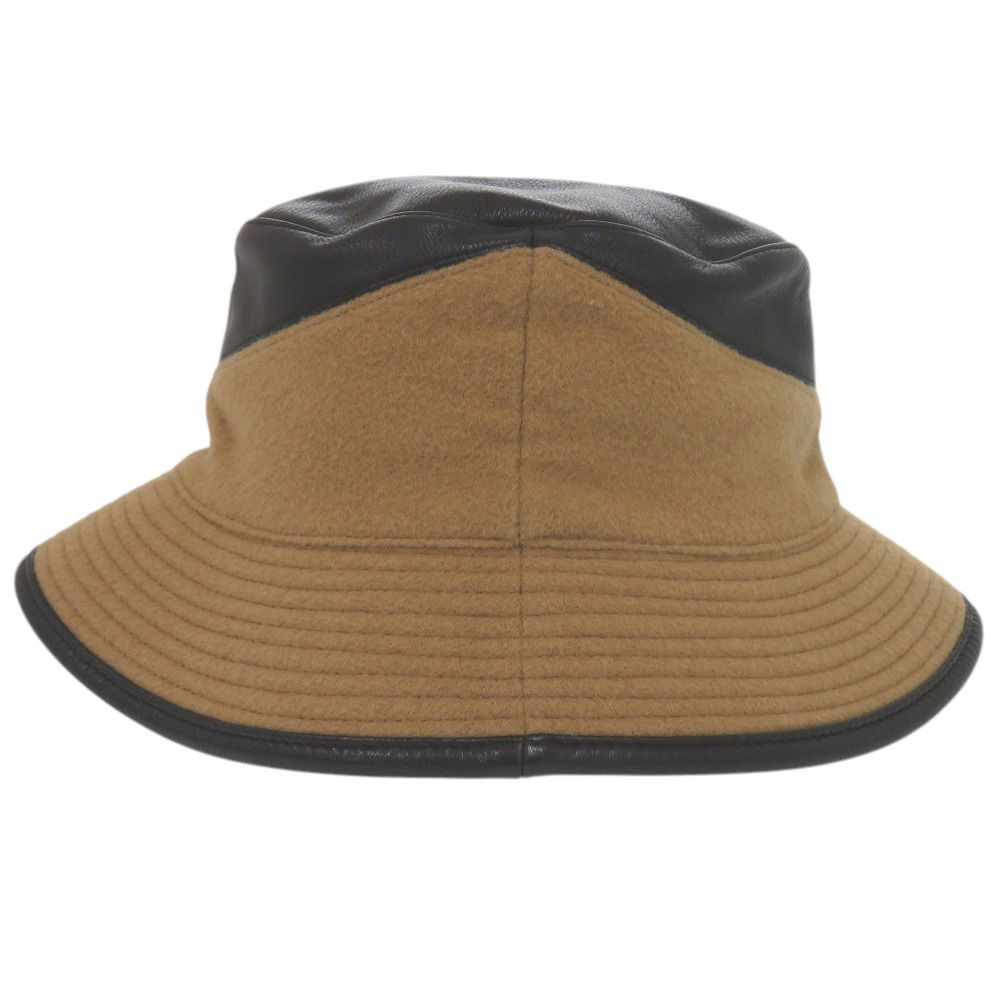 Hermes Bucket Hat Ribbon 58 Cashmere Leather Acetate Brown Black Hat — view 4