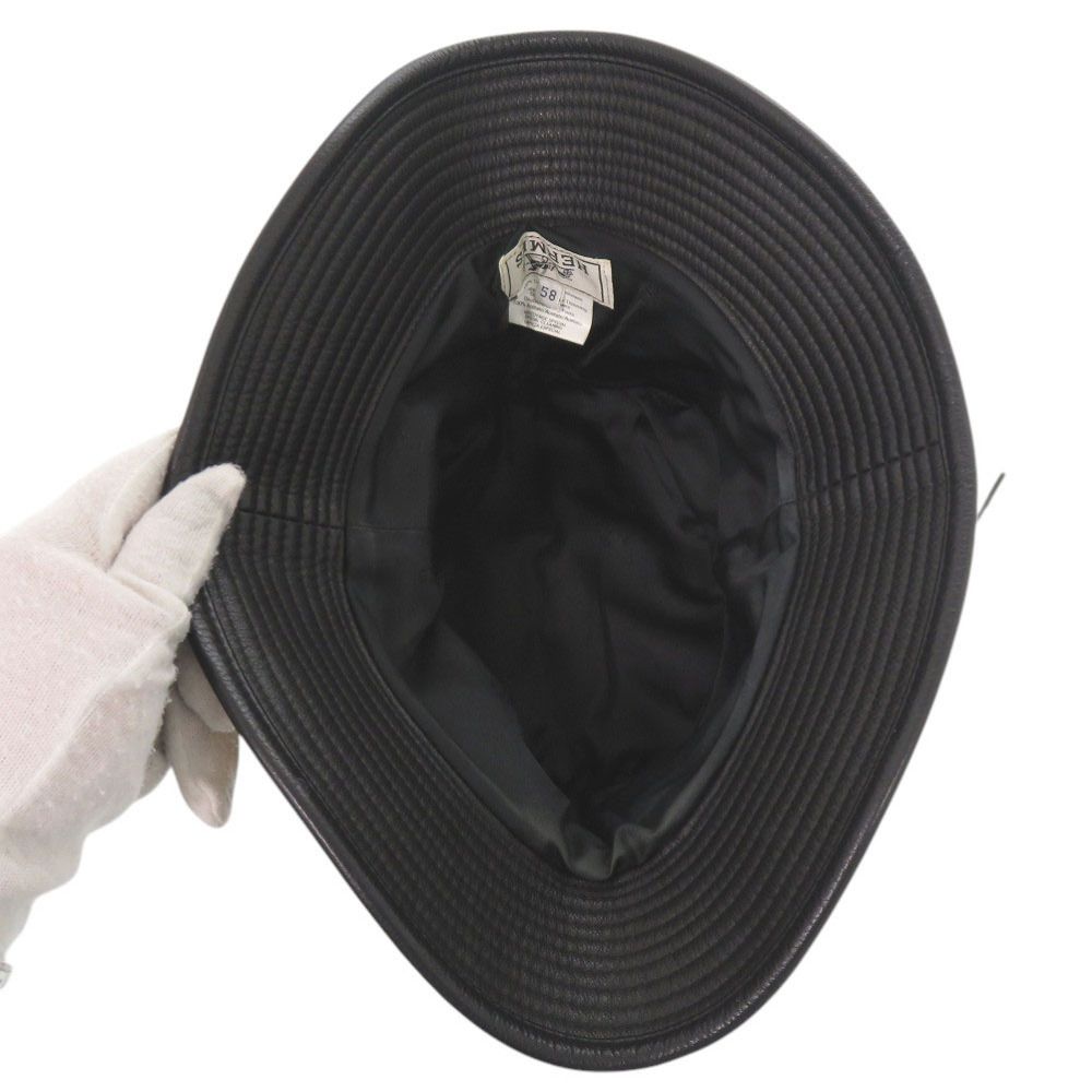 Hermes Bucket Hat Ribbon 58 Cashmere Leather Acetate Brown Black Hat — view 6
