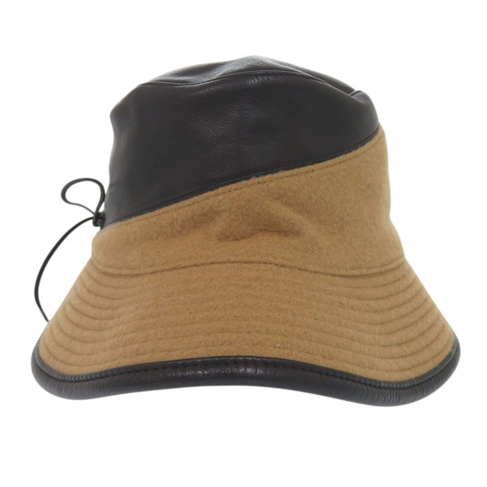 Hermes Bucket Hat Ribbon 58 Cashmere Leather Acetate Brown Black Hat — view 3