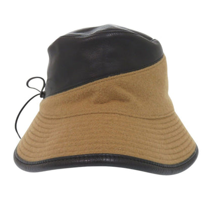 Hermes Bucket Hat Ribbon 58 Cashmere Leather Acetate Brown Black Hat — view 3