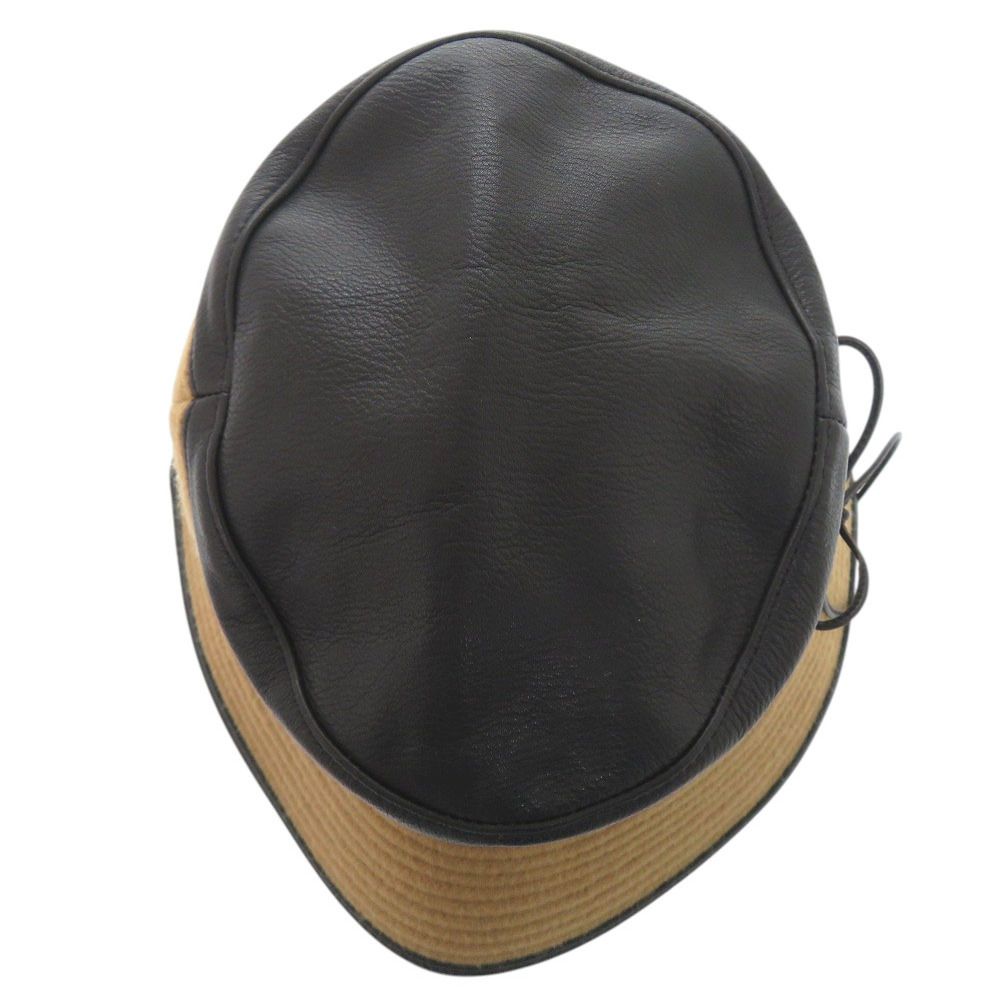 Hermes Bucket Hat Ribbon 58 Cashmere Leather Acetate Brown Black Hat — view 5