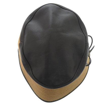 Hermes Bucket Hat Ribbon 58 Cashmere Leather Acetate Brown Black Hat — view 5