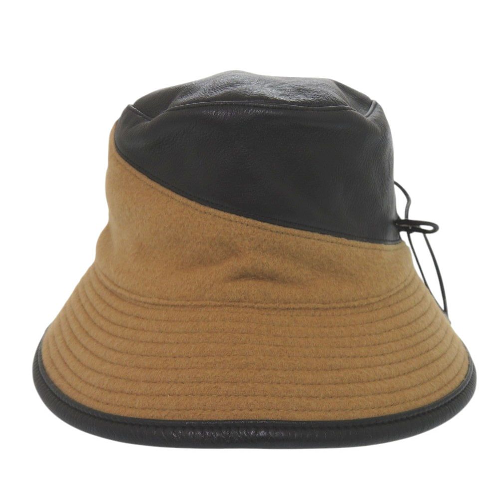 Hermes Bucket Hat Ribbon 58 Cashmere Leather Acetate Brown Black Hat — view 2