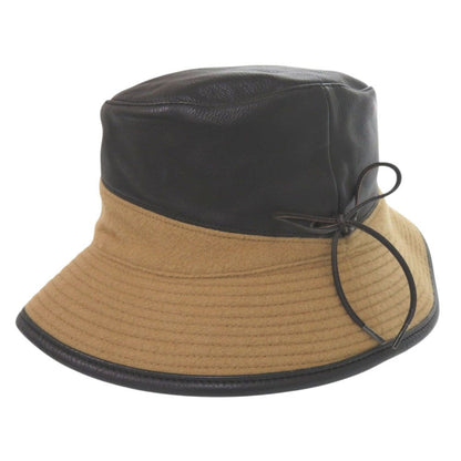 Hermes Bucket Hat Ribbon 58 Cashmere Leather Acetate Brown Black Hat