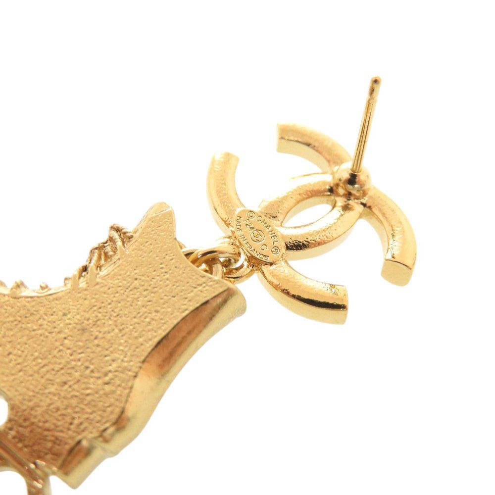 Chanel CC Logo Roller Skate Metal Rhinestone Faux Pearl Gold Earrings — view 6