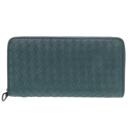 Bottega Veneta Intrecciato Leather Blue Zip Around Wallet
