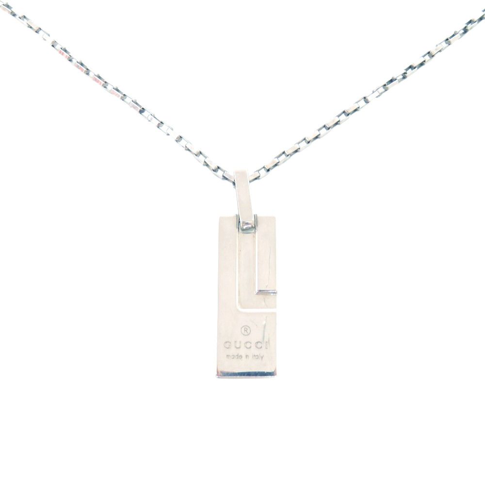 Gucci Logo Plate 925 Sterling Silver Necklace Pendant