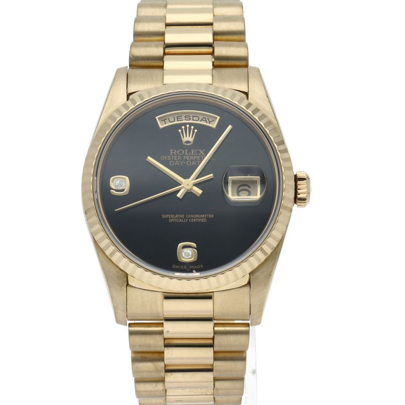 Rolex Day Date Watch Diamond Onyx Dial 18k Yellow Gold Polished — view 2