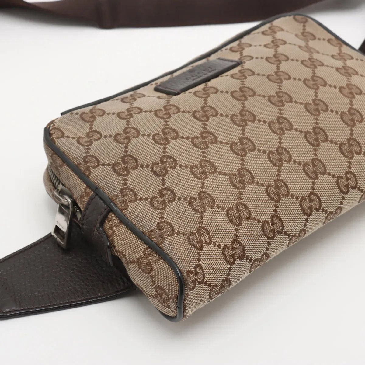 Gucci GG Canvas Leather 2-Way Belt Bag Crossbody Waist Pouch Shoulder Brown — view 4