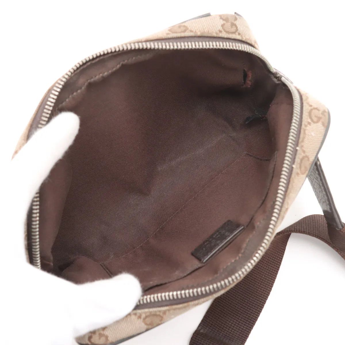 Gucci GG Canvas Leather 2-Way Belt Bag Crossbody Waist Pouch Shoulder Brown — view 6