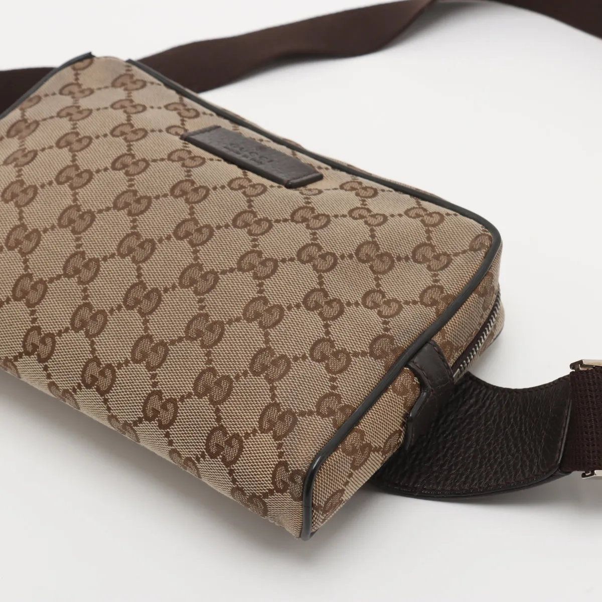 Gucci GG Canvas Leather 2-Way Belt Bag Crossbody Waist Pouch Shoulder Brown — view 3