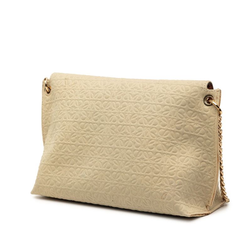 Loewe Anagram Avenue Crossbody Chain Shoulder Bag Beige Canvas Leather — view 2