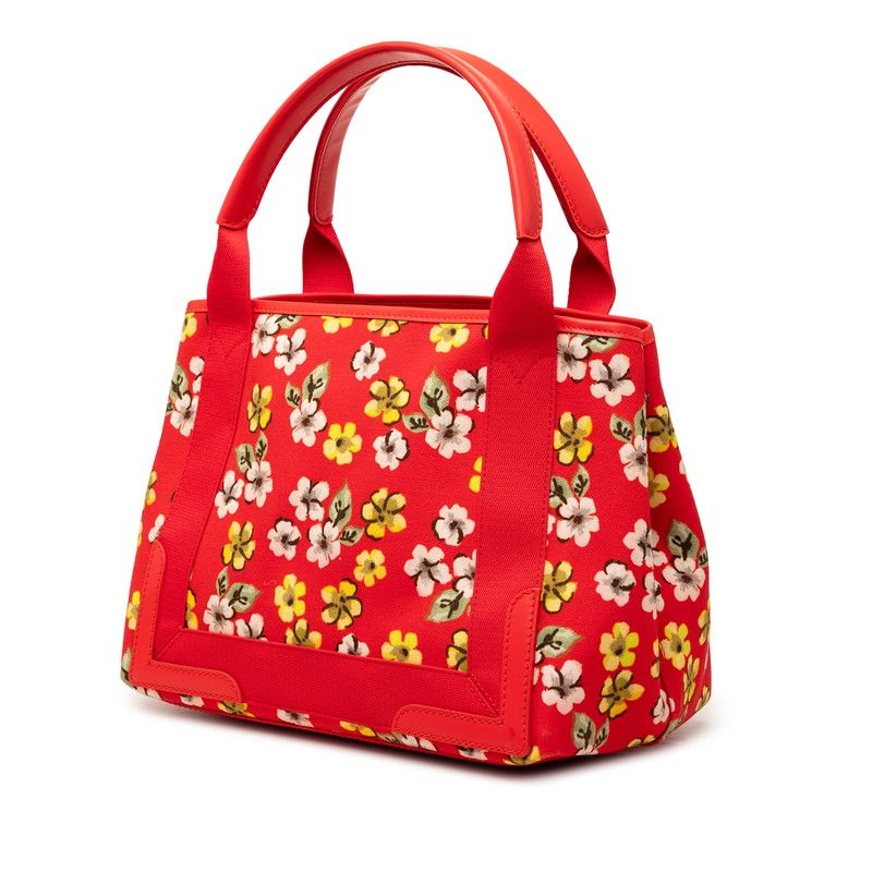 Balenciaga Navy Cabas Flower Motif Tote Red Canvas Leather — view 2