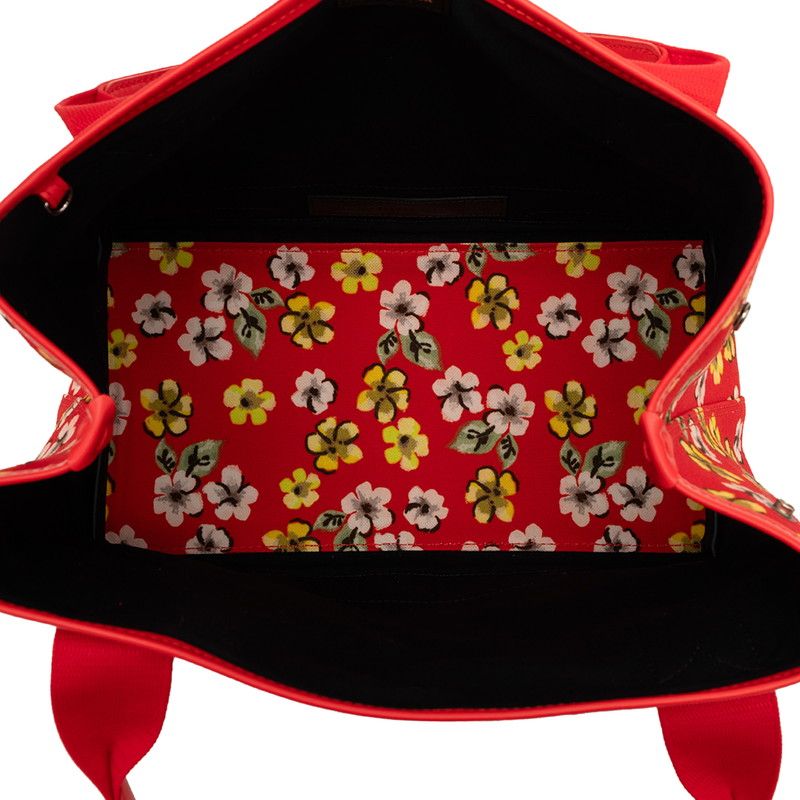 Balenciaga Navy Cabas Flower Motif Tote Red Canvas Leather — view 4