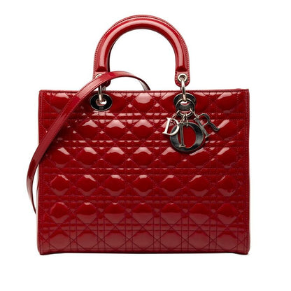 Dior Cannage Lady Dior 2-Way Shoulder Bag Red Enamel