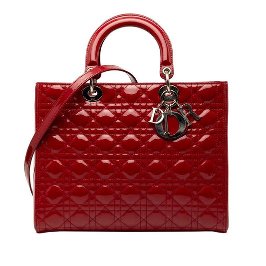 Dior Cannage Lady Dior 2-Way Shoulder Bag Red Enamel