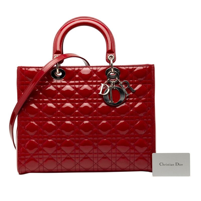Dior Cannage Lady Dior 2-Way Shoulder Bag Red Enamel — view 8