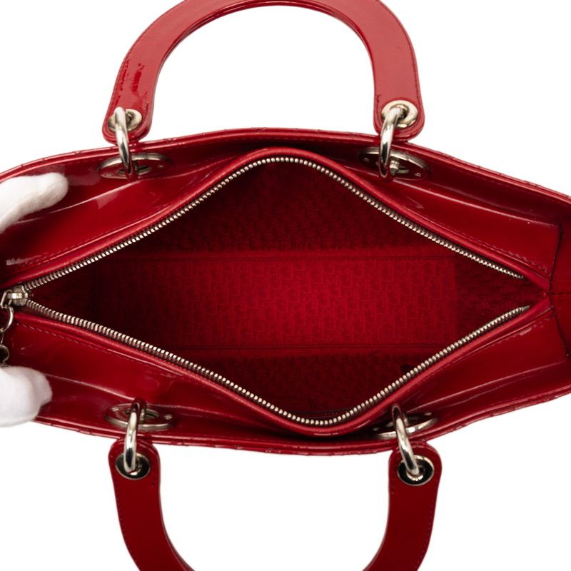Dior Cannage Lady Dior 2-Way Shoulder Bag Red Enamel — view 5