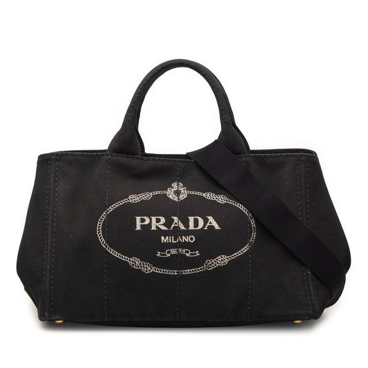 Prada Canapa Large Tote Shoulder Bag 2-Way Black Canvas