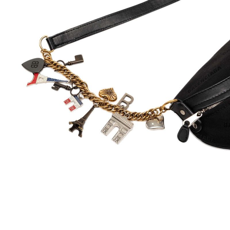 Balenciaga Veneer XS Belt Bag Chain Charm Black Canvas Leather — view 4