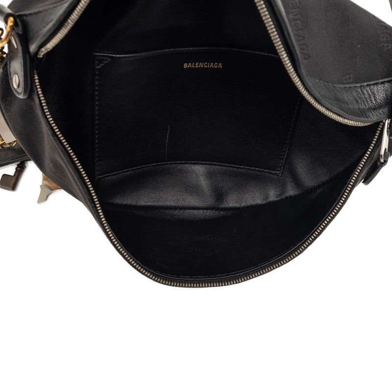 Balenciaga Veneer XS Belt Bag Chain Charm Black Canvas Leather — view 5