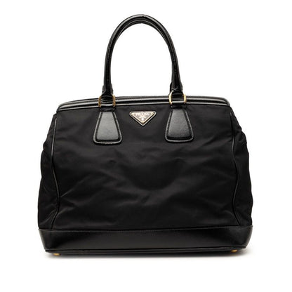 Prada Saffiano Handbag Black Nylon Leather