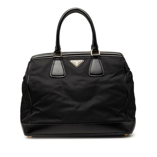 Prada Saffiano Handbag Black Nylon Leather