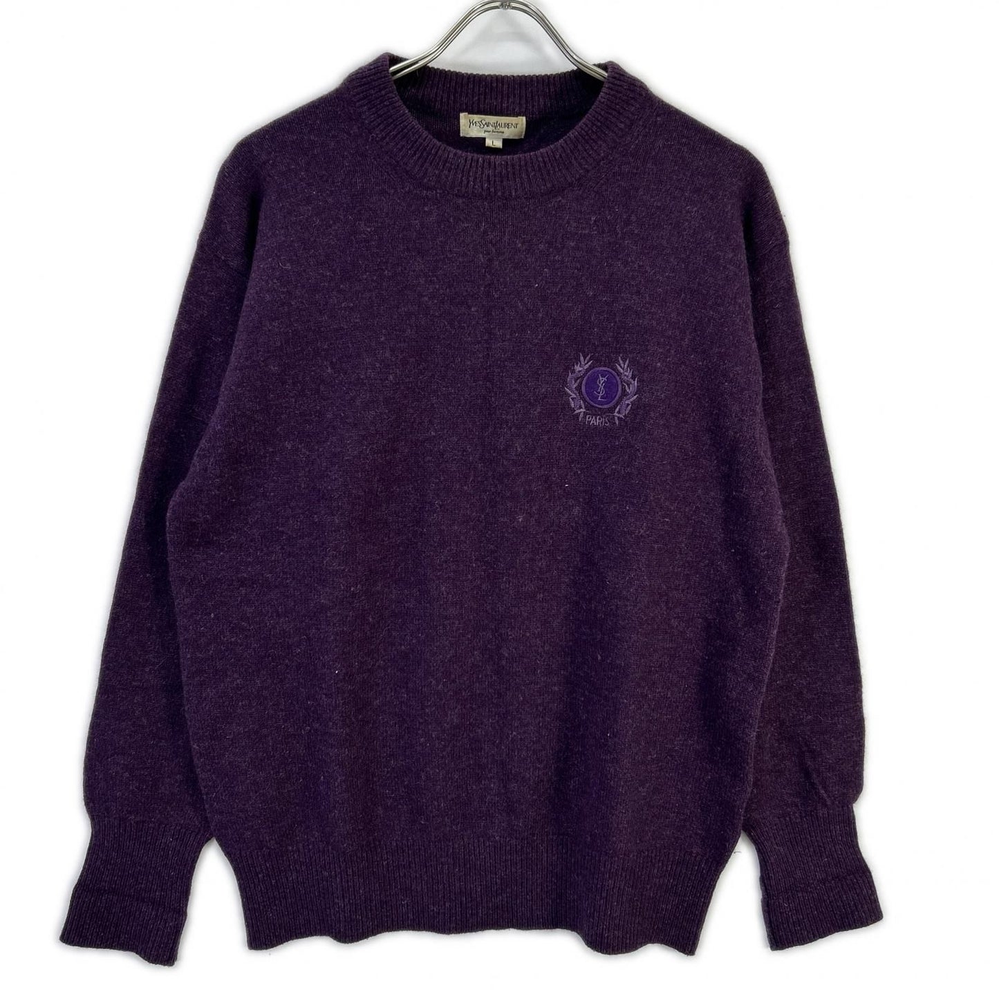 Saint Laurent Yves Purple Logo YSL Embroidery Knit Sweater