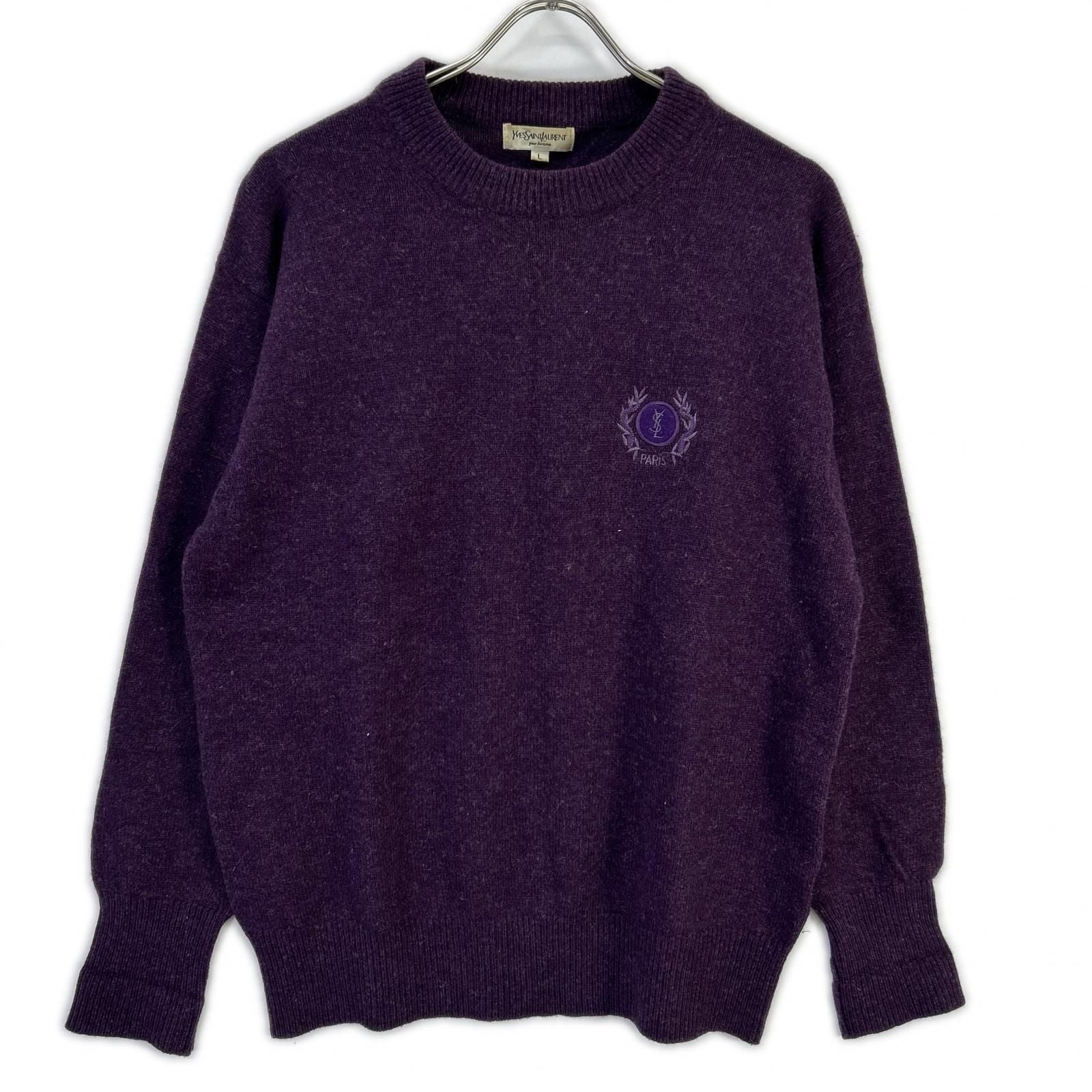 Saint Laurent Yves Purple Logo YSL Embroidery Knit Sweater