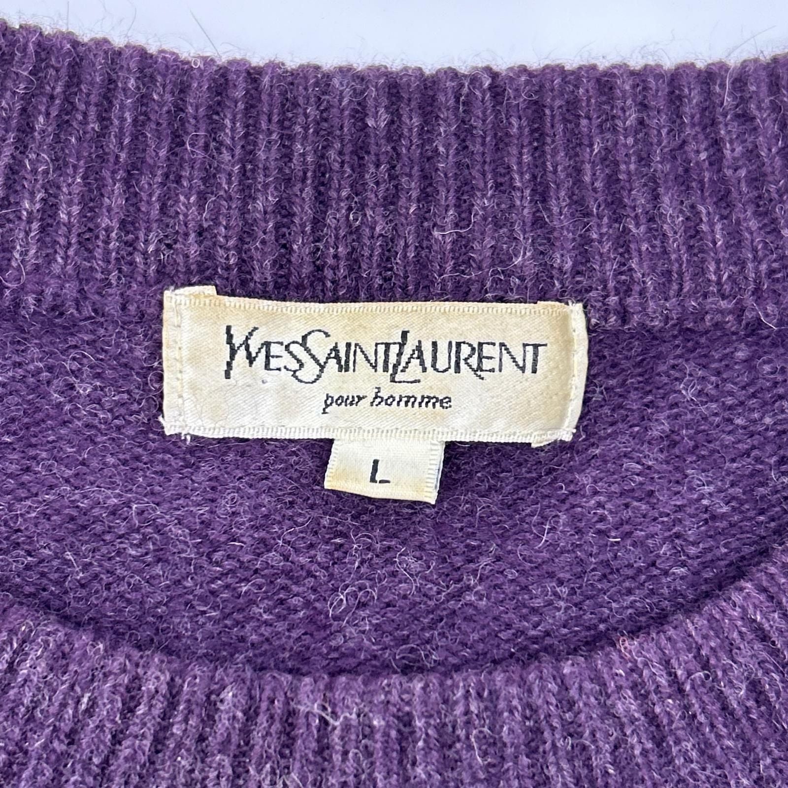 Saint Laurent Yves Purple Logo YSL Embroidery Knit Sweater — view 3