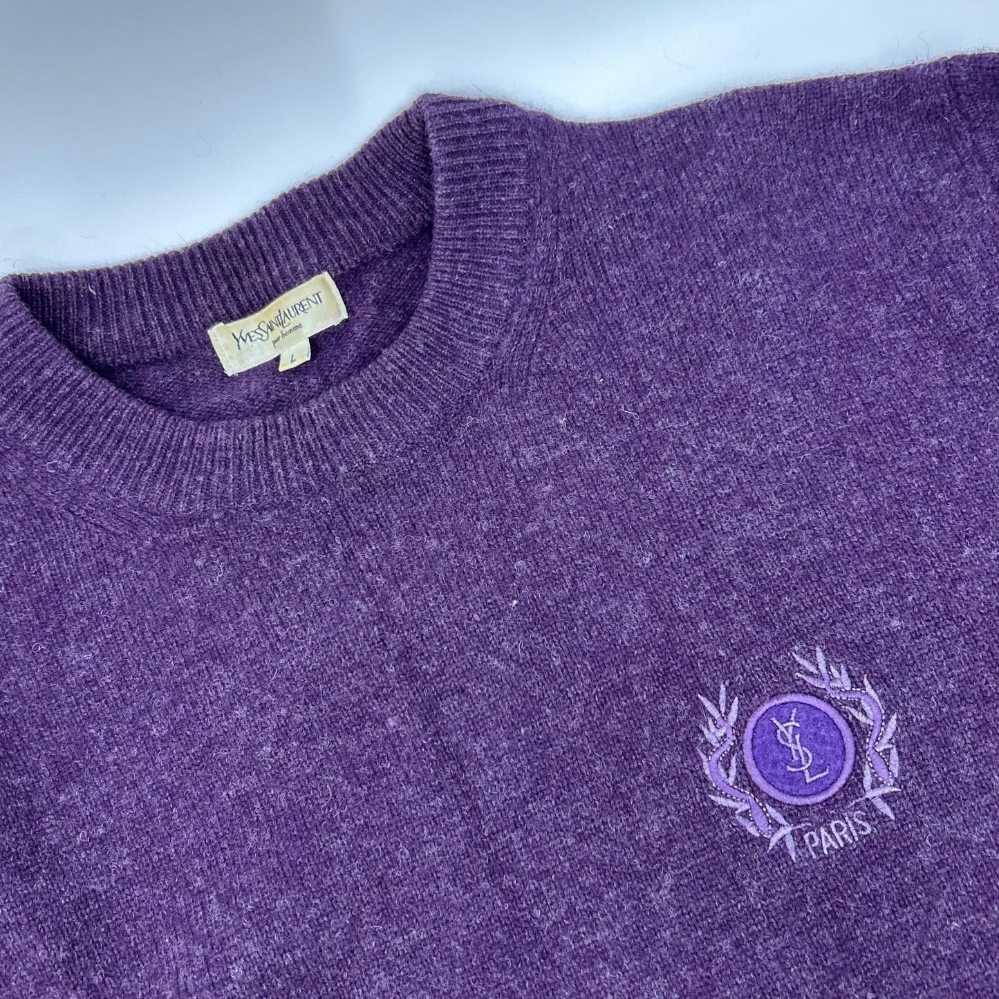 Saint Laurent Yves Purple Logo YSL Embroidery Knit Sweater — view 7