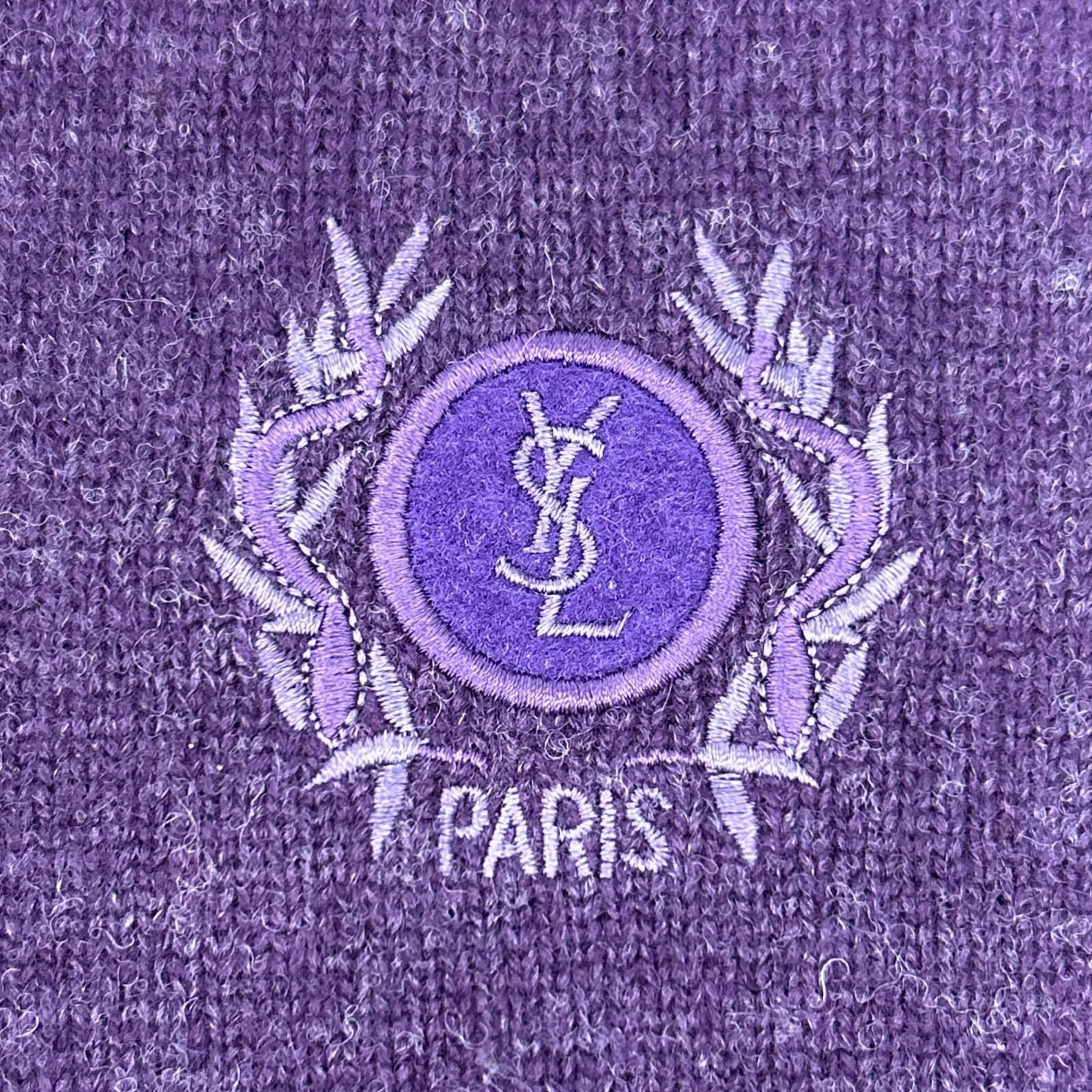 Saint Laurent Yves Purple Logo YSL Embroidery Knit Sweater — view 6