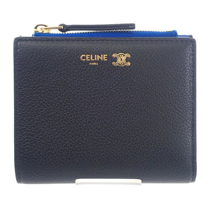 Celine Compact Wallet Bifold Calf Black Blue Gold