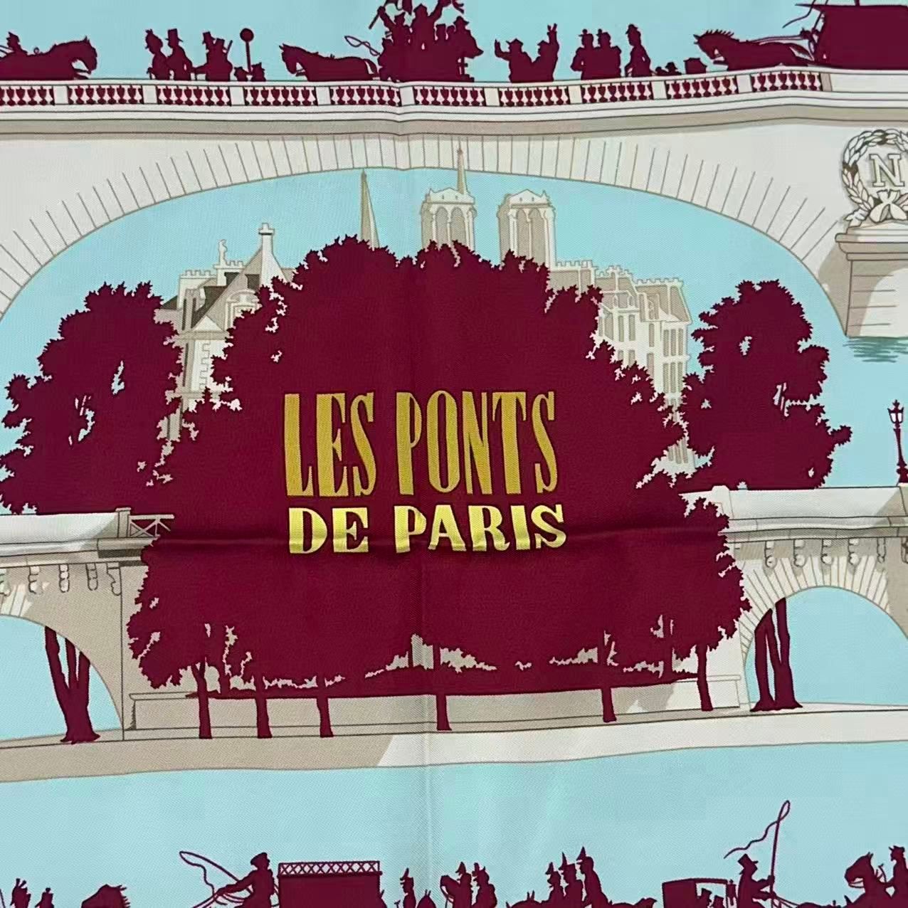 Hermes Carre 90 Scarf Silk les Ponts de Paris Bridges of — view 6