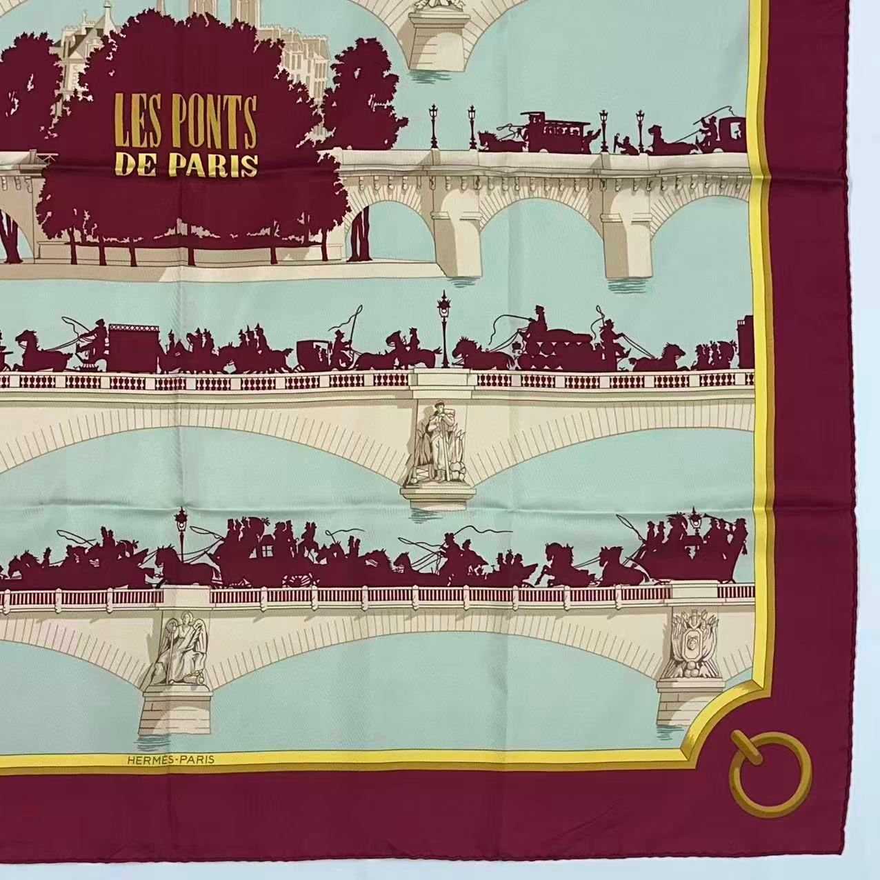 Hermes Carre 90 Scarf Silk les Ponts de Paris Bridges of — view 3