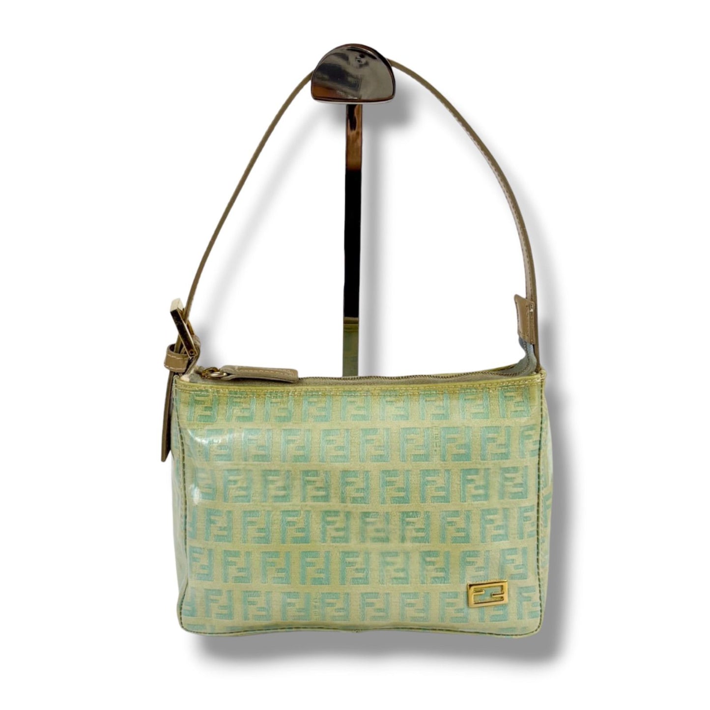 Fendi Zucchino Canvas Pouch Mini Handbag Light Blue Green